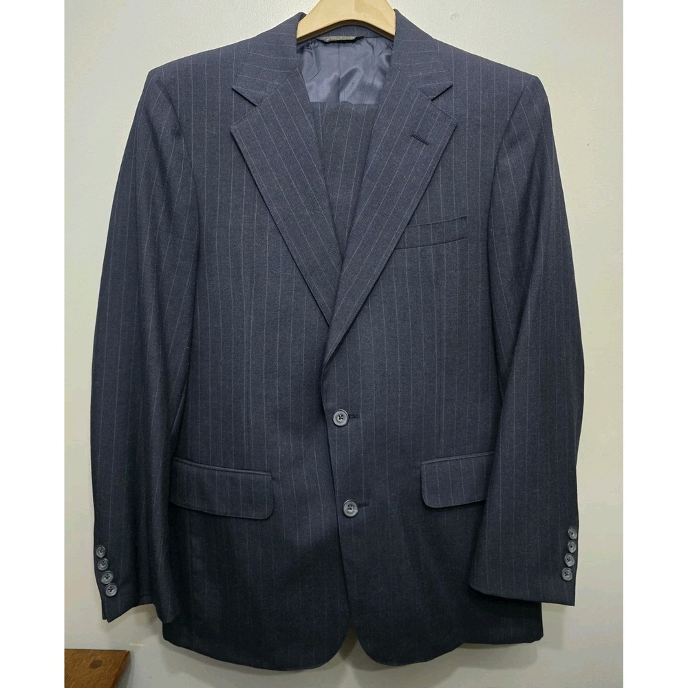 Vintage Corbin Men's Charcoal Pinstripe Chalk Suit 44 R Pants 32x31 USA Union